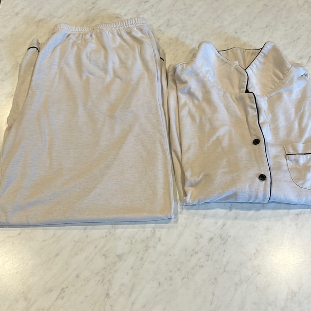 Amazon Women's Cream Pajama Set with Black Trim